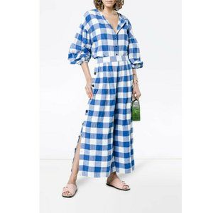 Mara Hoffman Womens Blue Angie Check High Waisted Wide Leg Trousers Pants Size 4